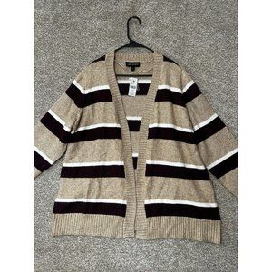 Lane Bryant Camel Heather Open Front Thick Striped Cardigan Size 10/12 Long